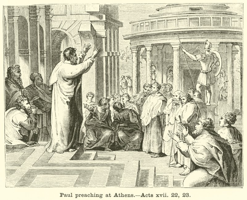 Paulus prædiker i Athen, Apostelgerninger, xvii, 22, 23 af English School