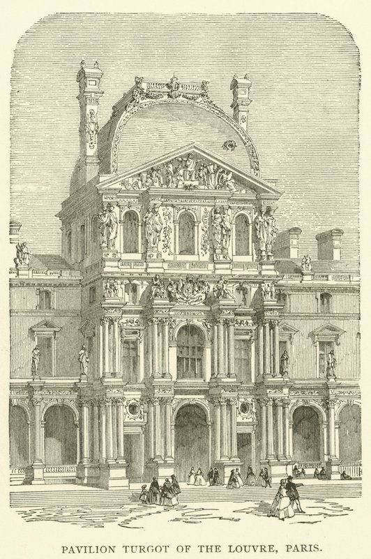 Pavillon Turgot på Louvre, Paris (kobberstik) af English School