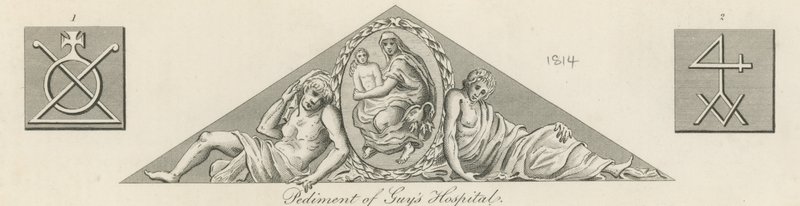 Pediment af Guys Hospital, London af English School