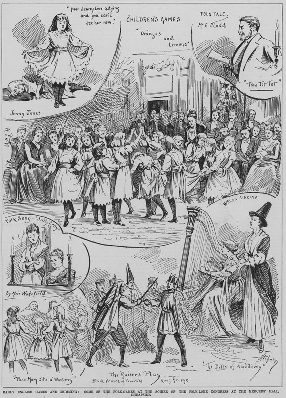 Fremførelse af tidlige engelske folkelege og mumming ved soiree af Folklore Congress, Mercers