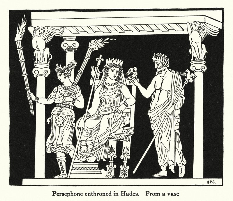 Persephone troner i Hades (litho) af English School