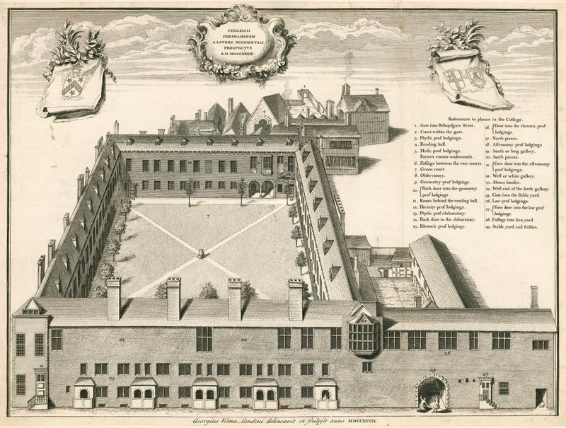Perspektiv udsigt over Gresham College, London af English School