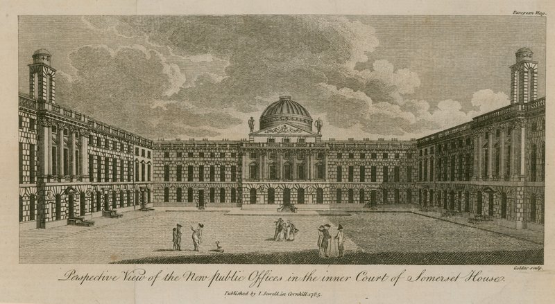 Perspektiv af de nye offentlige kontorer i den indre gårdhave i Somerset House af English School