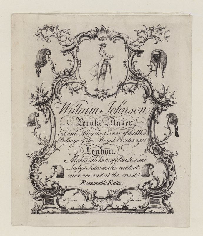 Peruke-mager, William Johnson, handelskort af English School