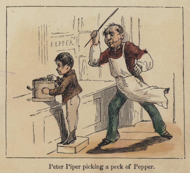 Peter Piper plukker en pik peber (farvet gravering) af English School