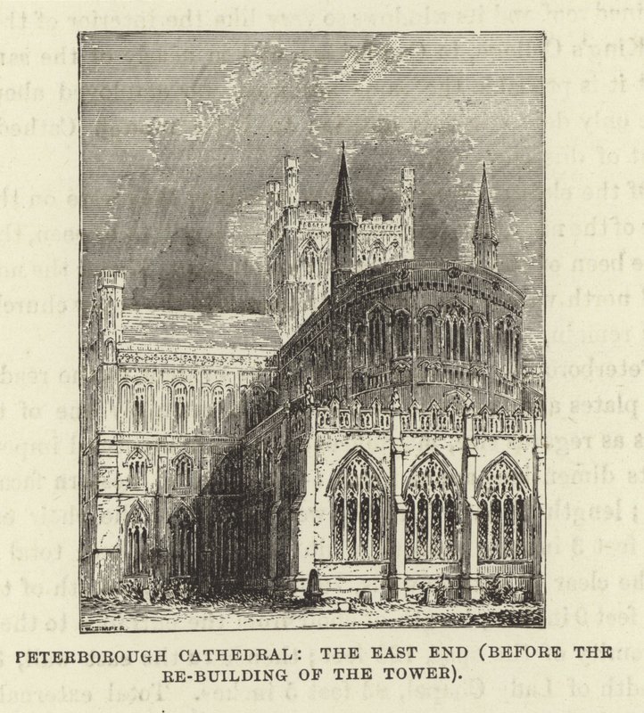 Peterborough Cathedral, East End (før genopbygningen af tårnet) af English School