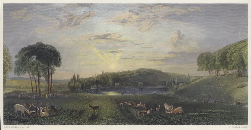 Petworth Park, Sussex (farvet gravering) af English School