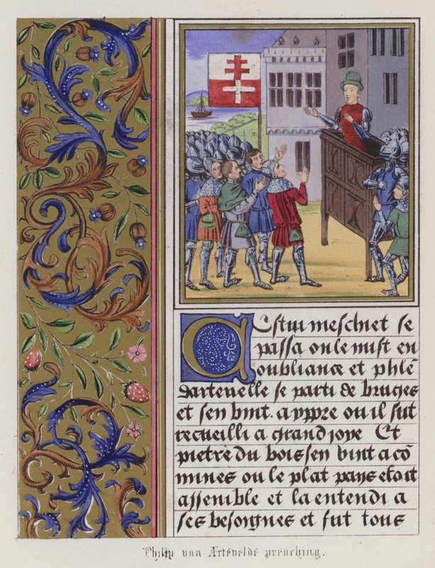 Philip Von Artaveld prædiker (farvet gravering) af English School