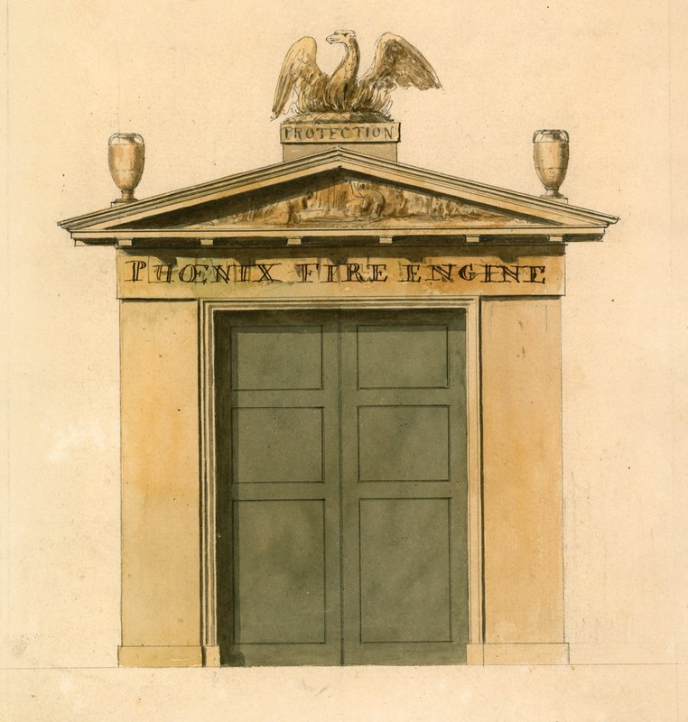 Phoenix Fire Engine House, Cockspur Street, London (wc på papir) af English School