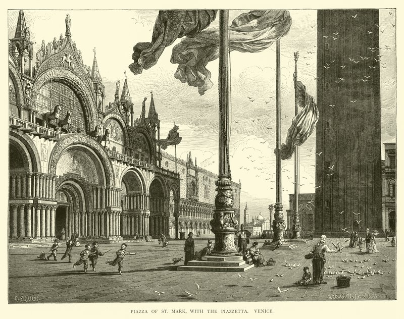 Piazza of St Mark, with the Piazzetta, Venice  af English School