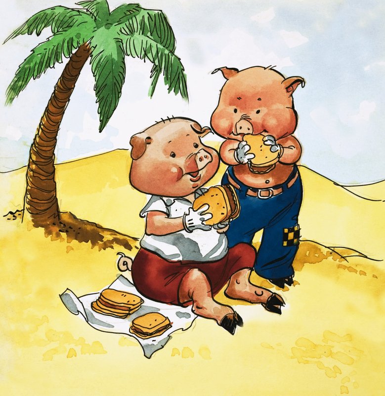 Svin picnic på en øde ø af English School