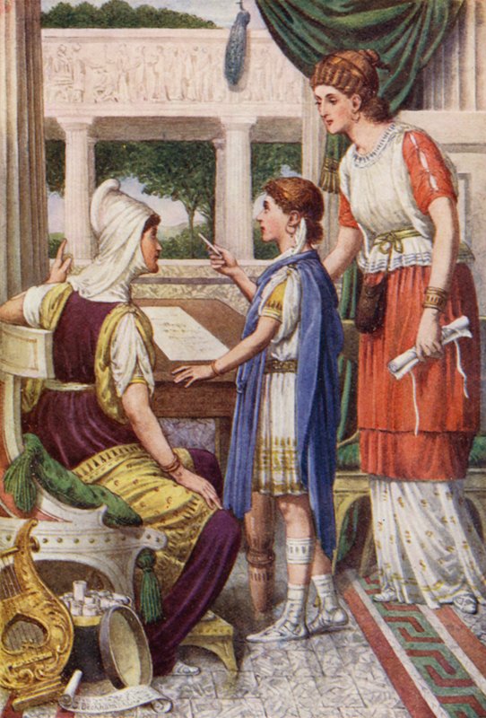 Pindar og hans lærere (farvelitografi) af English School