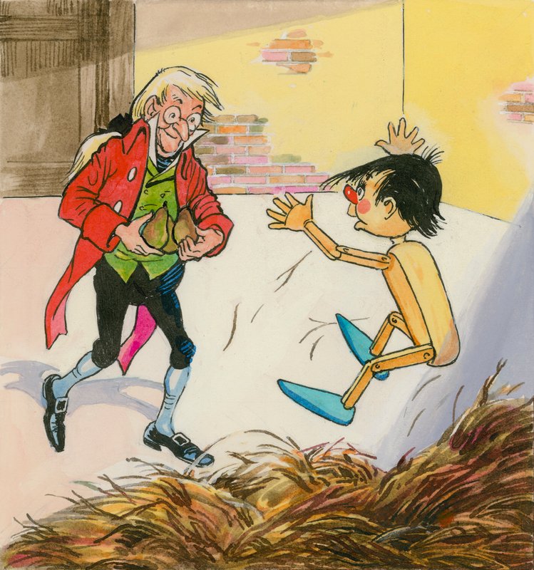 Pinocchio (gouache på papir) af English School