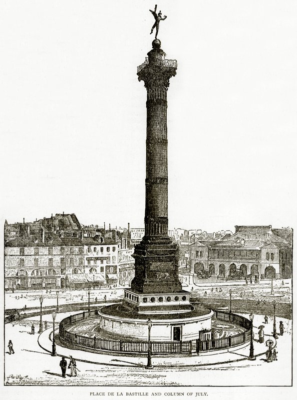 Place de la Bastille og Column of July, illustration fra Old and New Paris af H. Sutherland Edwards, 1893 af English School