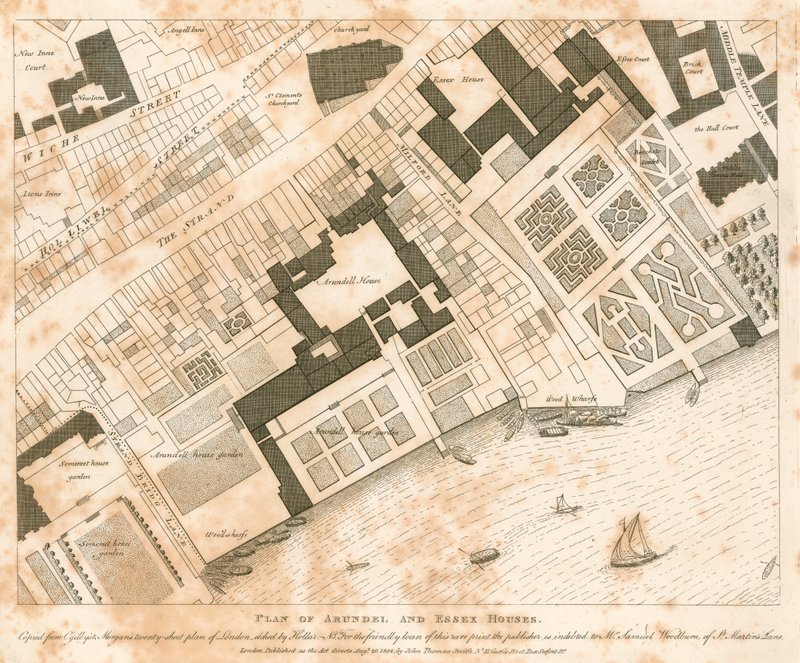 Plan over Arundel og Essex Houses, London af English School