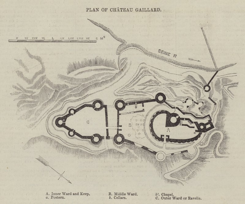 Plan af Chateau Gaillard (gravering) af English School