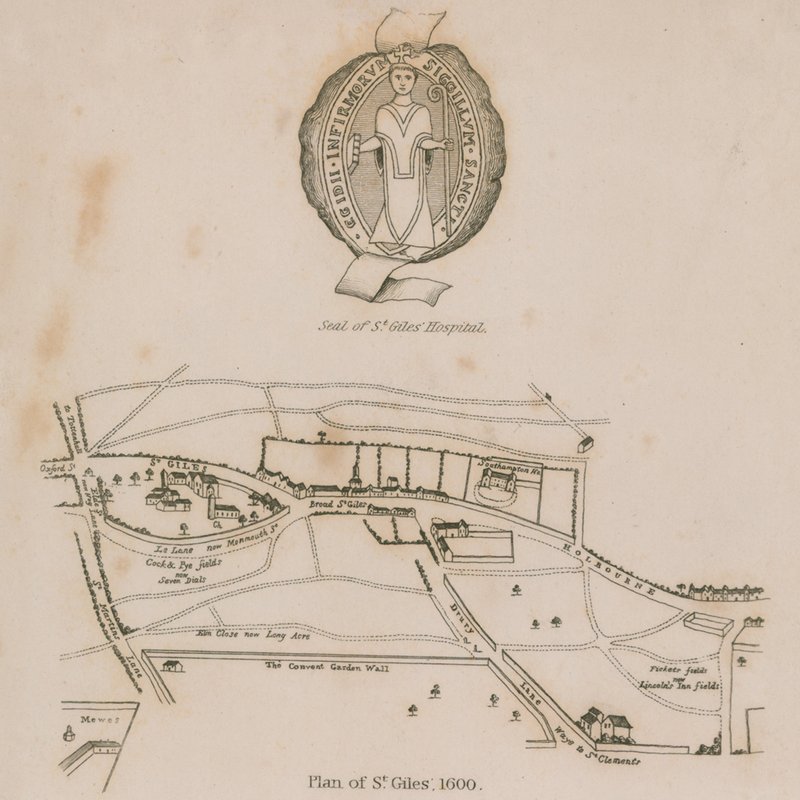 Plan over St Giles in the Fields, London, i 1600 af English School