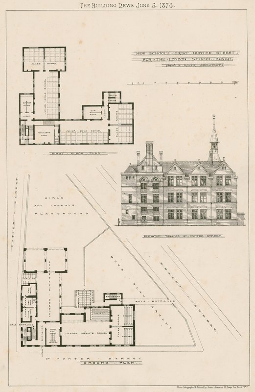 Plan for nye skoler, Great Hunter Street Schools, Old Kent Road af English School