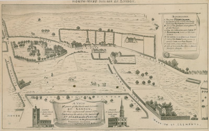 Plan over nordvestlige forstæder til London omkring St Giles in the Fields af English School