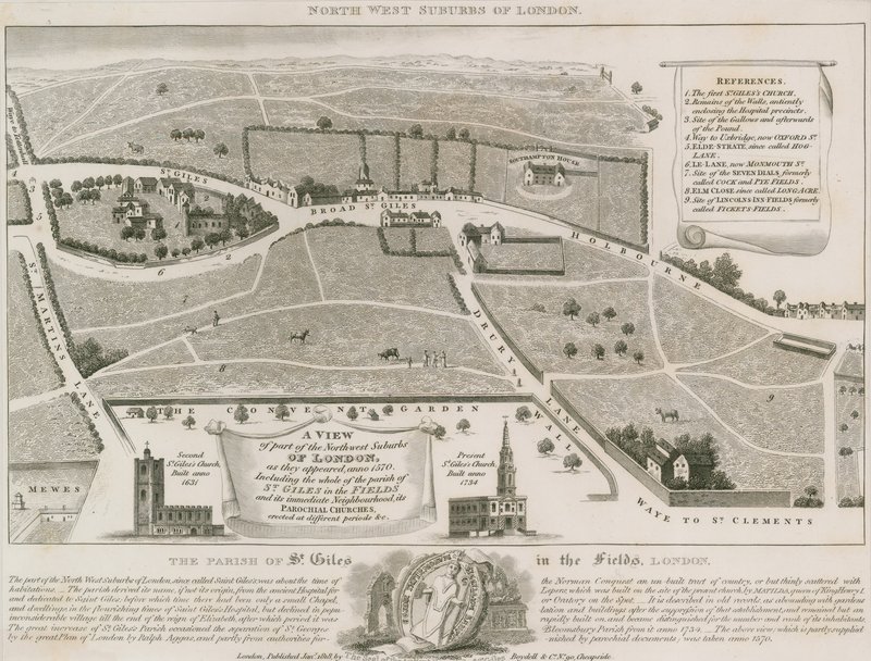 Plan over nordvestlige forstæder til London omkring St Giles in the Fields af English School