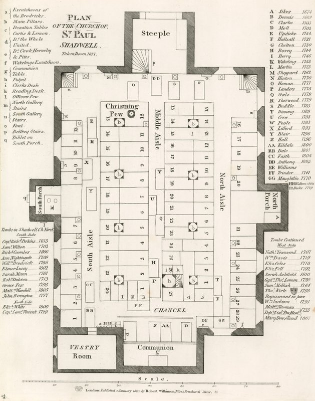 Plan for Church of St Pauls, Shadwell, London, nedtaget i 1817 af English School