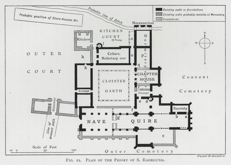 Plan over Priory of S Radegund (gravering) af English School