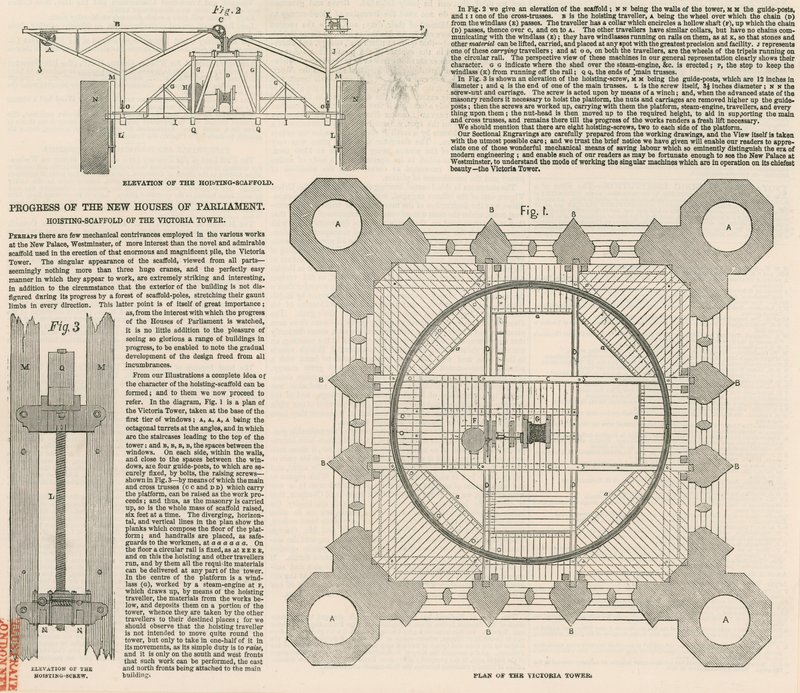 Plan over Victoria Tower, Palace of Westminster, London af English School