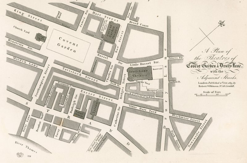 Plan over teatrene i Covent Garden, London af English School