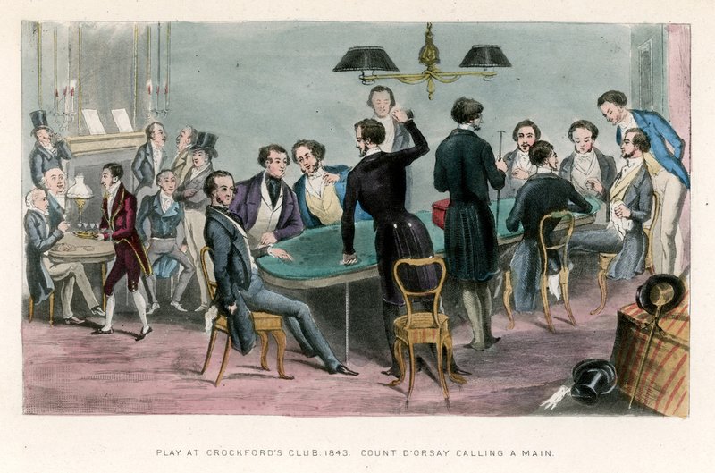 Spil på Crockfords Club, 1843; Grev DOrsey ringer til hovedet af English School
