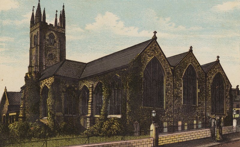 Plymouth: St Andrews Church (farve litho) af English School