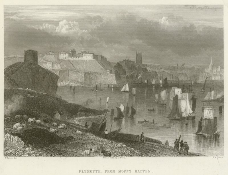 Plymouth, fra Mount Batten (gravering) af English School