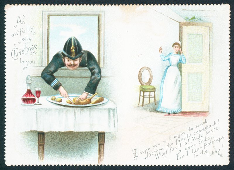 Politimand og tjenestepige, julekort af English School