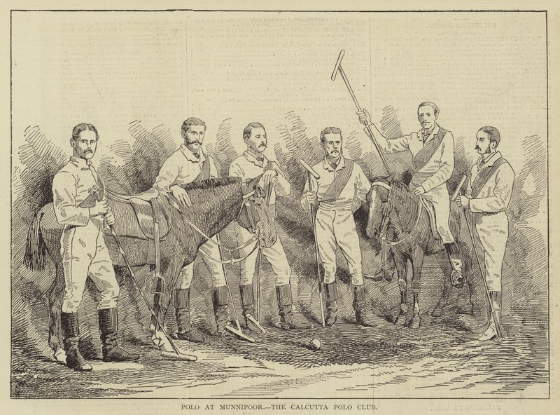 Polo på Munnipoor, Calcutta Polo Club (gravering) af English School