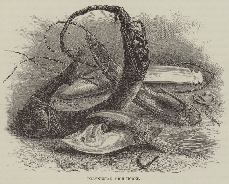 Polynesiske fiskekroge (gravering) af English School