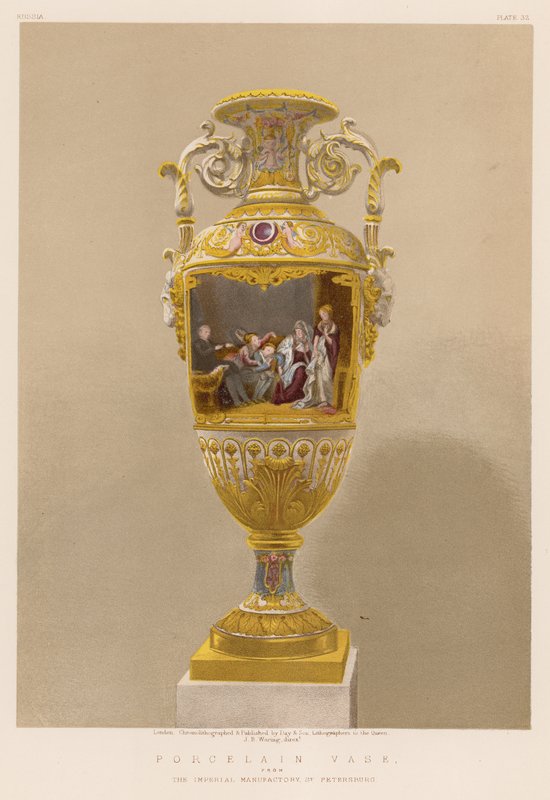 Porcelænsvase fra Den Kejserlige Manufaktur, Skt. Petersborg (chromolitho) af English School