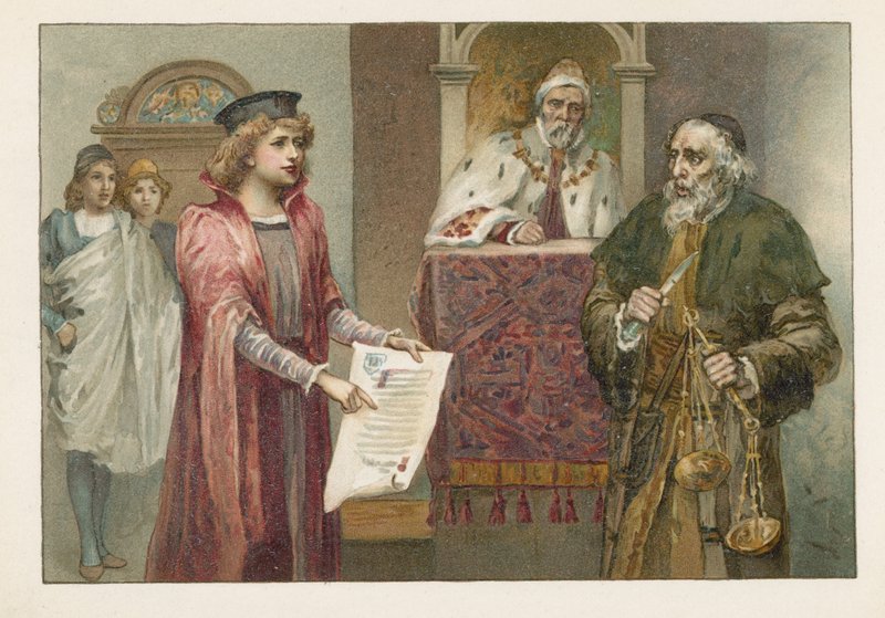 Portia, Shylock and the Judge in The Merchant of Venice  af English School