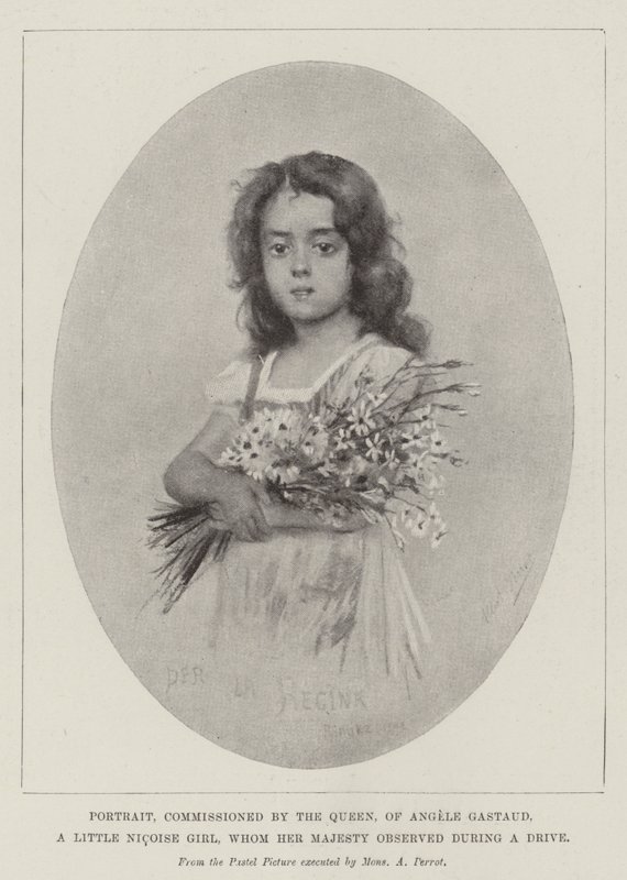 Portræt, bestilt af dronningen, af Angele Gastaud, en lille Nicoise-pige, som Hendes Majestæt observerede under en køretur (litho) af English School