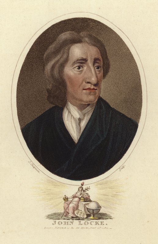 Portræt af John Locke (farvegravering) af English School