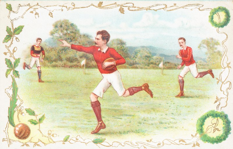 Postkort med mænd, der spiller rugby af English School