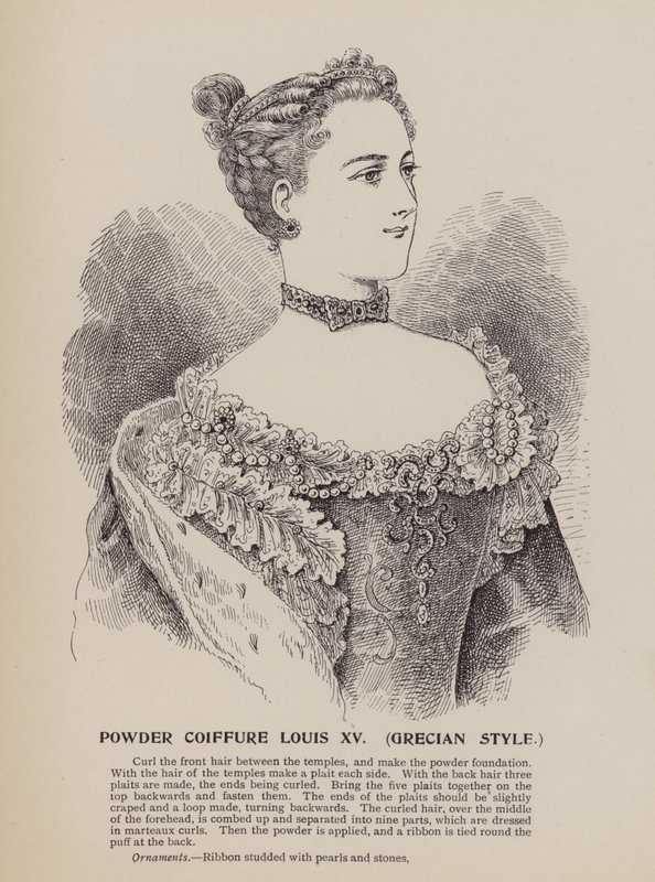Pudderfrisure Louis XV, græsk stil (gravering) af English School