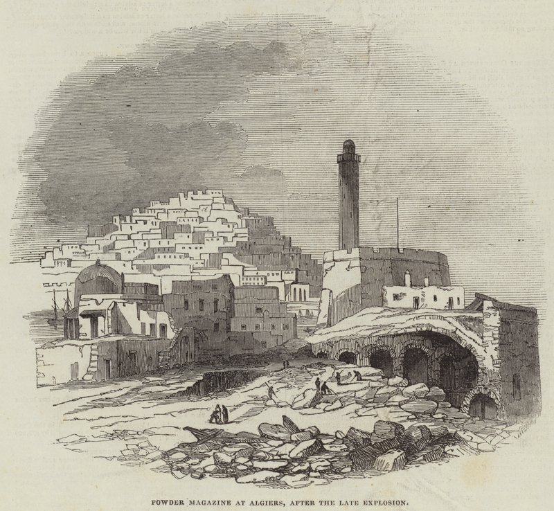 Powder Magazine i Algier, efter den sene eksplosion (gravering) af English School