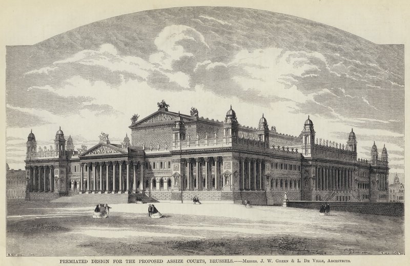 Præmieret design for de foreslåede Asize-domstole, Bruxelles (gravering) af English School