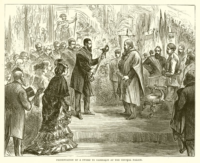 Præsentation af et sværd til Garibaldi i Crystal Palace af English School