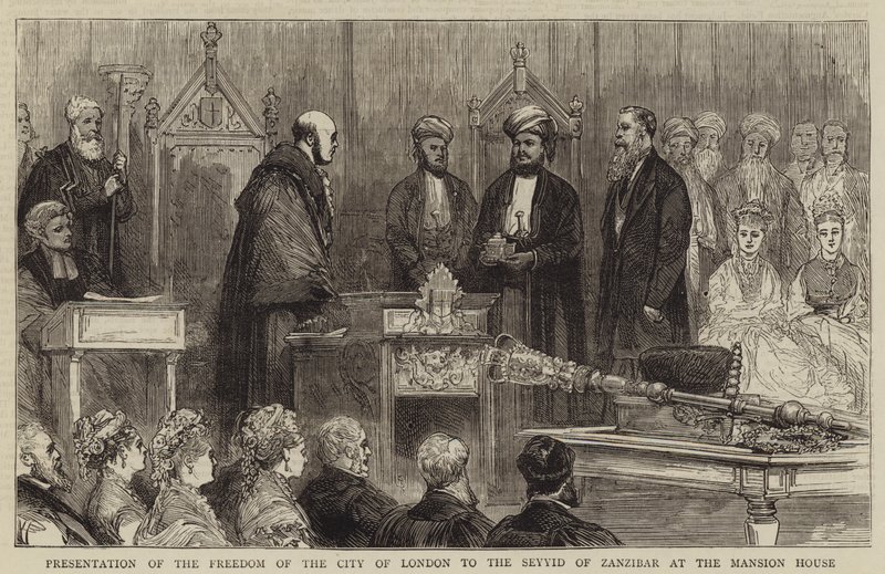 Præsentation af Freedom of the City of London til Seyyid på Zanzibar i Mansion House (gravering) af English School