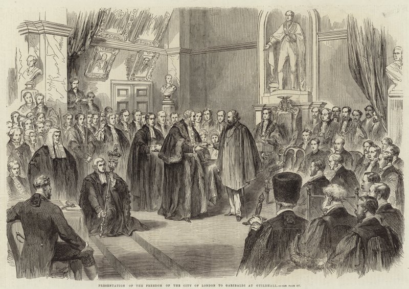 Præsentation af City of Londons frihed til Garibaldi i Guildhall af English School