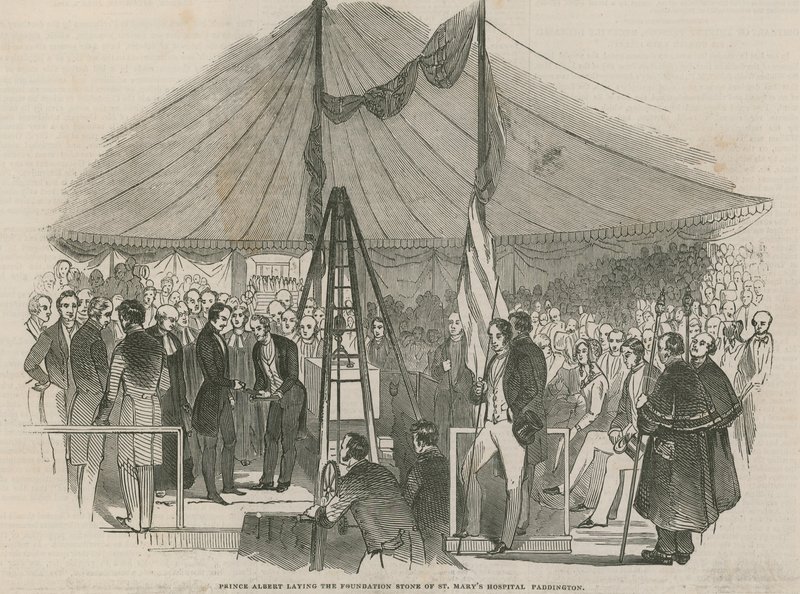 Prins Albert lægger grundstenen til St Marys Hospital, Paddington af English School