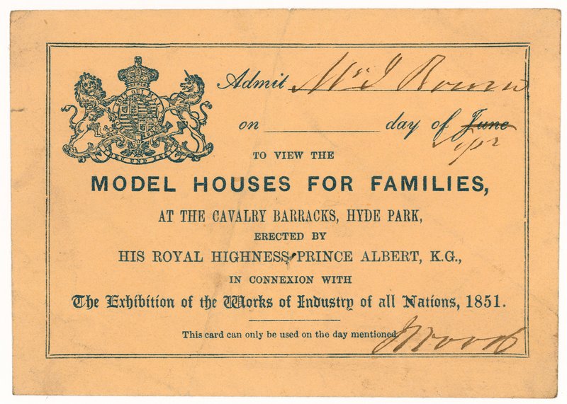 Prince Alberts Model Lodging House, Great Exhibition, 1851, Adgangsbillet af English School