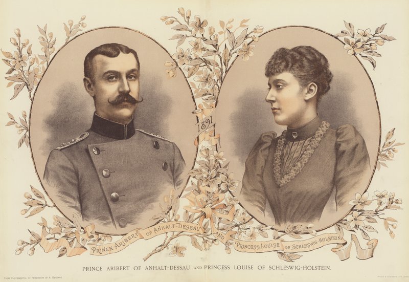 Prins Aribert af Anhalt-Dessau og prinsesse Louise af Slesvig-Holsten (chromolitho) af English School