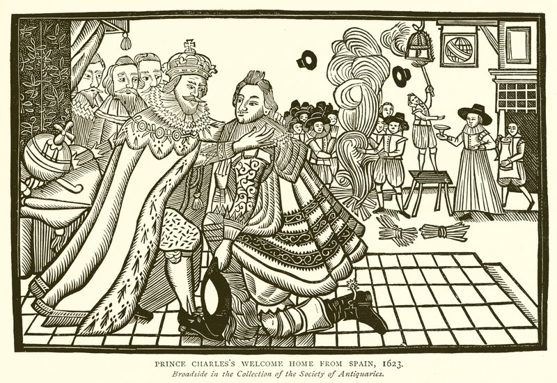 Prins Charles velkommen hjem fra Spanien, 1623 af English School