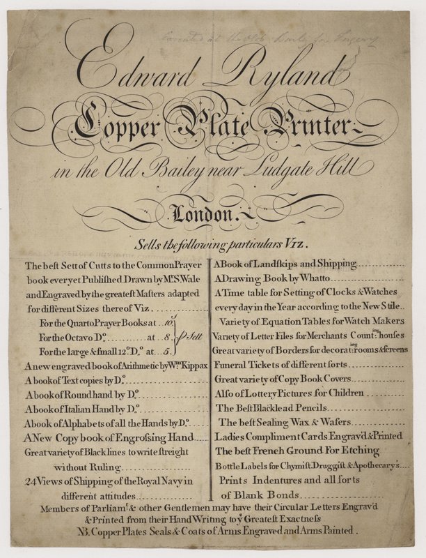 Printer, Edward Ryland, handelskort af English School